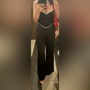 Reformation Black Wide-Leg Jumpsuit with Contrast Piping